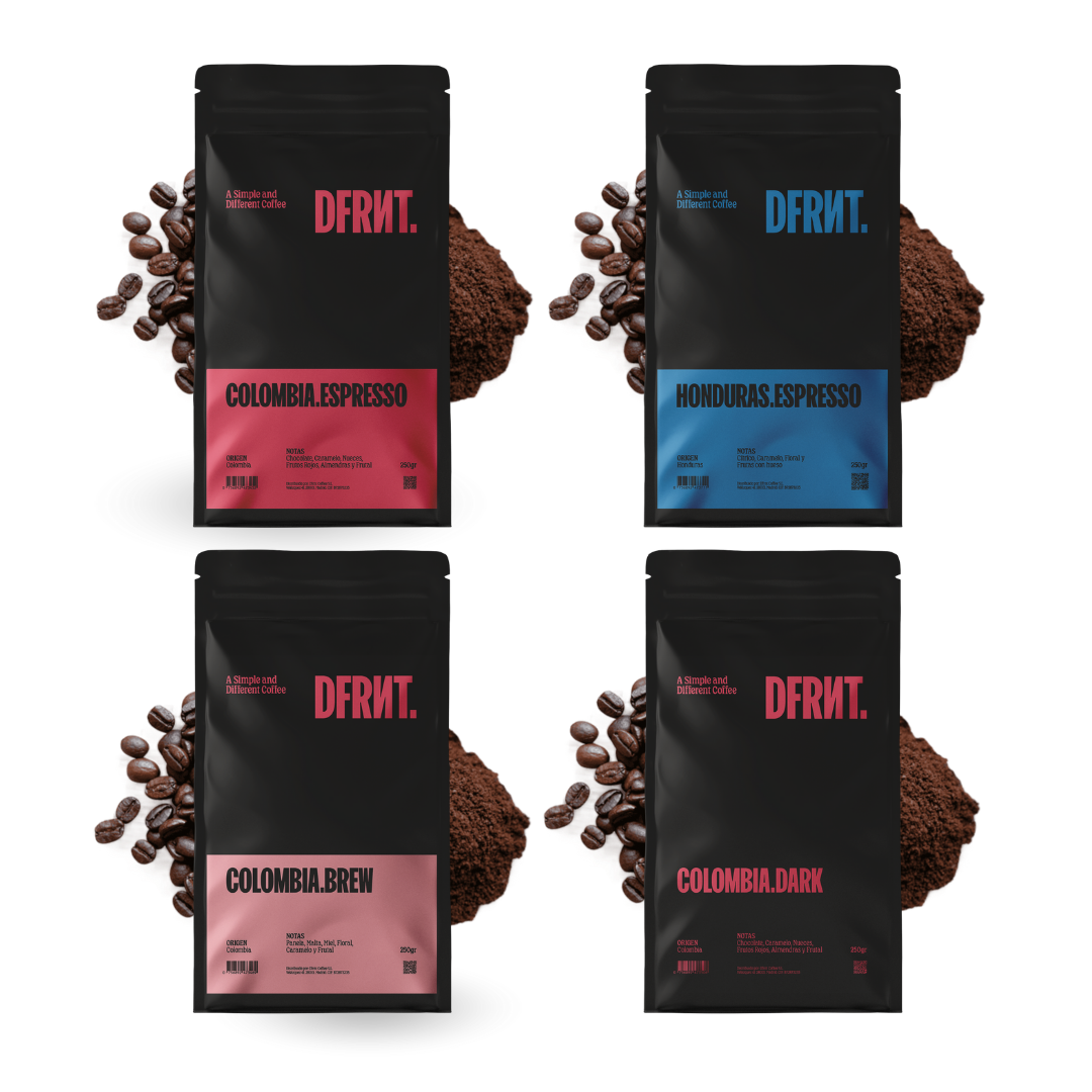 PACK DESCUBRE: Colombia Espresso, Honduras Espresso, Colombia Brew y Colombia Dark - DFRNT.