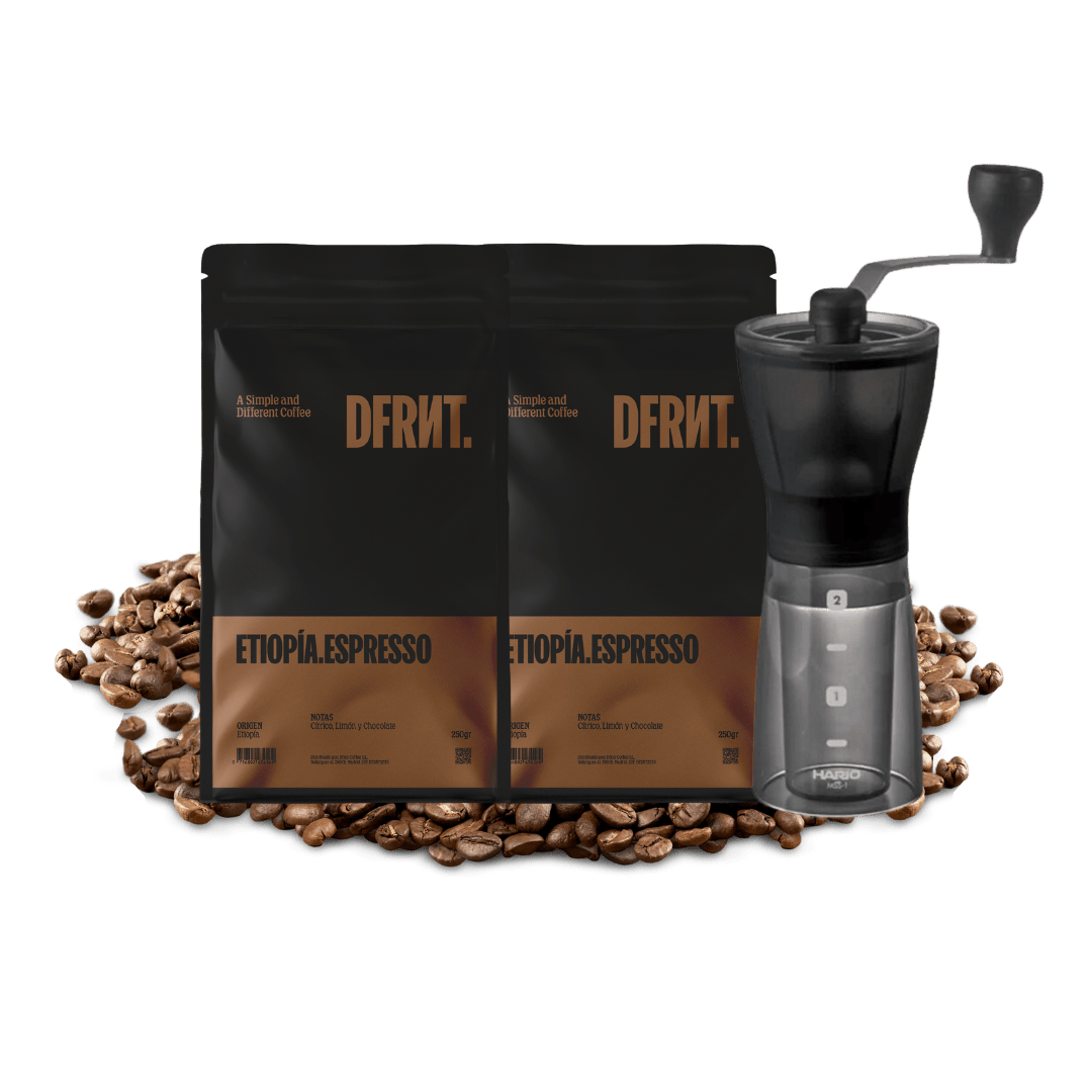Pack Etiopía.Espresso Grano 2x250gr + Molinillo Hario - DFRNT.